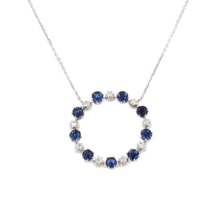 Collier saphirs 2.25 carats et diamants 0.54 carat or blanc 9.53g Comme neuf -  reconditionné disponible sur Gemme Les Bijoux